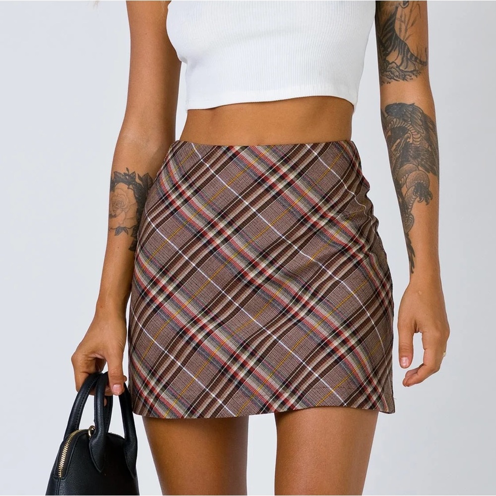 Princess Polly Plaid Brown Women's Skirt